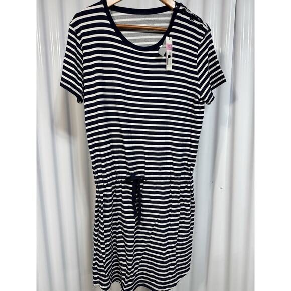 Majestic Filatures French Terry Stripe Button Shoulder Mini Dress Size Small ￼ - Picture 1 of 4